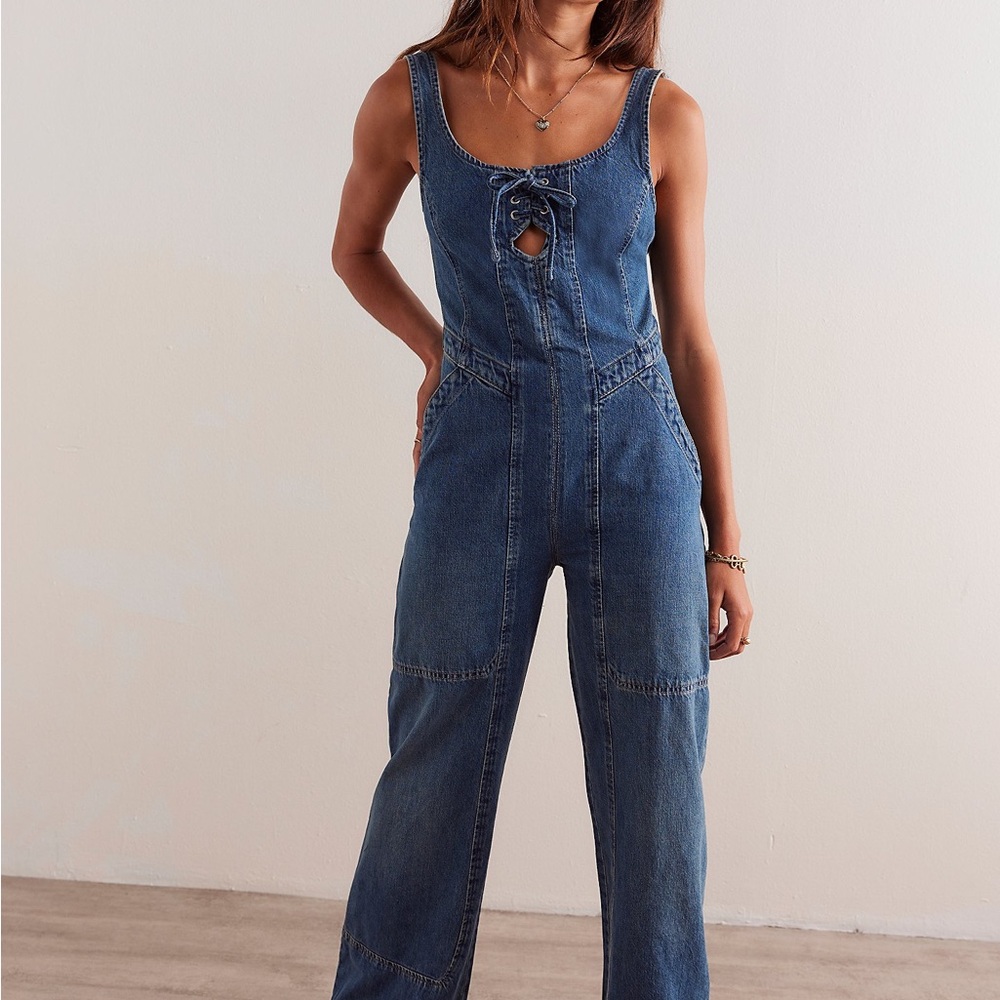 We The Free Amina Wide-Leg One-Piece - Women's Blue Denim Jumpsuit